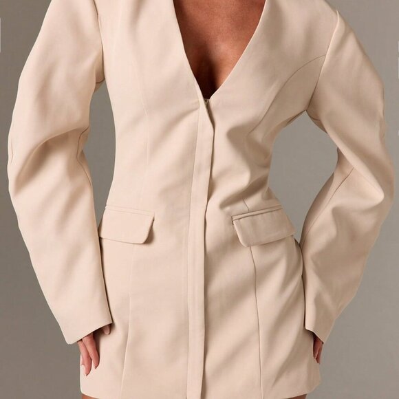 Apricot Elegant Women's Statement Sleeve Blazer Mini Dress - Picture 6 of 6